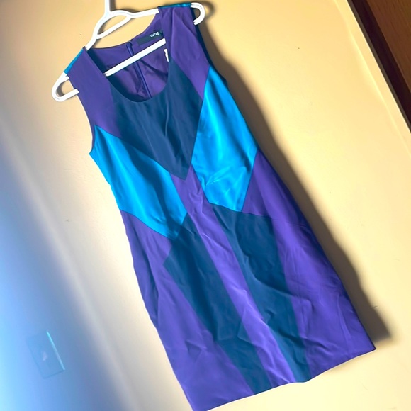 CUT25 silk sheath dress sz6 fully lined navy, teal & purple NWT Yigal AZROUEL - Picture 1 of 6